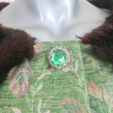 Tracy Reese Faux Fur Collar Jacket Green Metallic Brocade Size Small