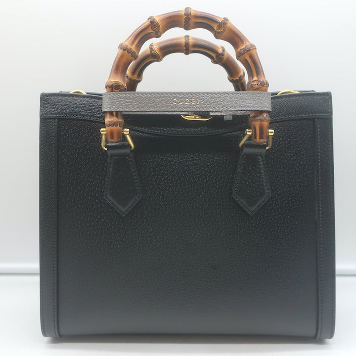 Gucci Diana Medium Tote Black Leather Bamboo-Handle Crossbody Bag