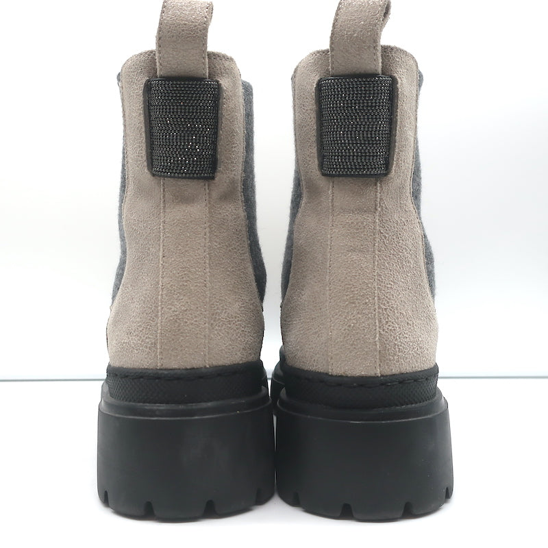Brunello Cucinelli Monili-Embellished Chelsea Boots Taupe Leather Size 40