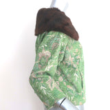 Tracy Reese Faux Fur Collar Jacket Green Metallic Brocade Size Small