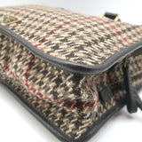 Prada Houndstooth Tweed Tote Bag Brown Leather-Trim Wool