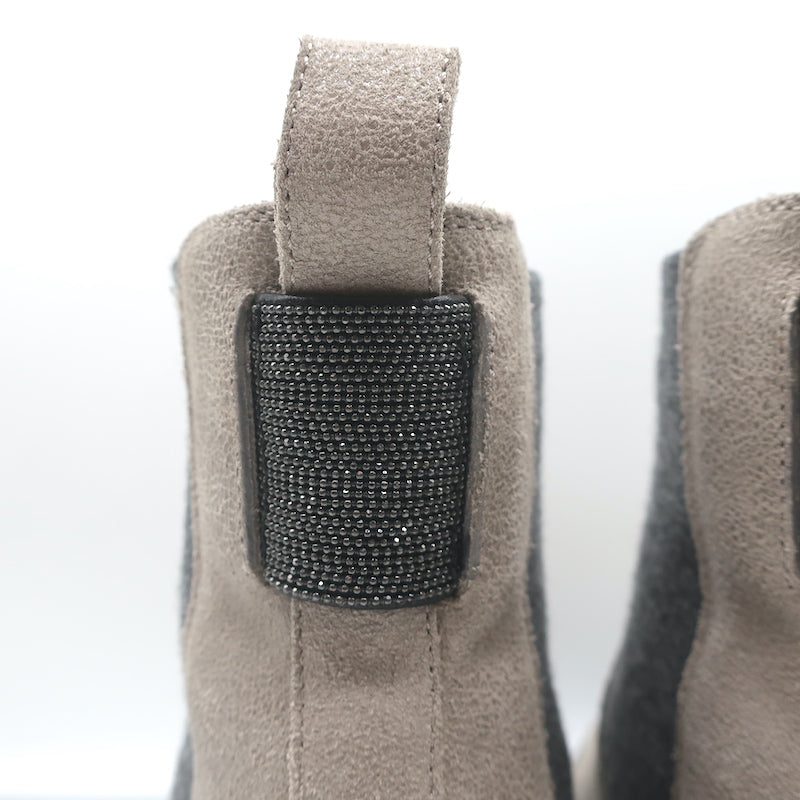 Brunello Cucinelli Monili-Embellished Chelsea Boots Taupe Leather Size 40