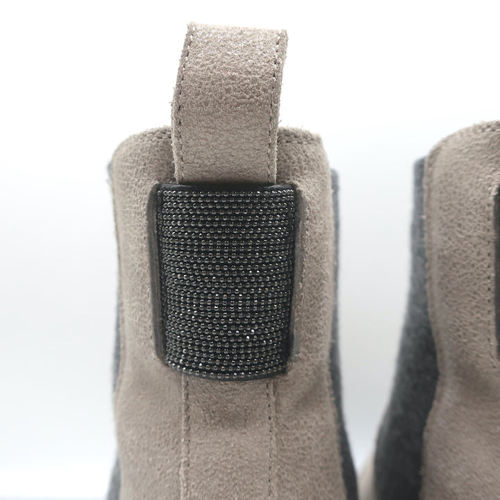 Brunello Cucinelli Monili-Embellished Chelsea Boots Taupe Leather Size 40