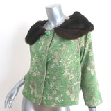 Tracy Reese Faux Fur Collar Jacket Green Metallic Brocade Size Small