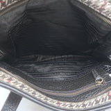 Prada Houndstooth Tweed Tote Bag Brown Leather-Trim Wool