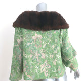 Tracy Reese Faux Fur Collar Jacket Green Metallic Brocade Size Small