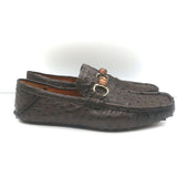 Gucci Bamboo Horsebit Driving Loafers Dark Brown Ostrich Size 9.5 NEW