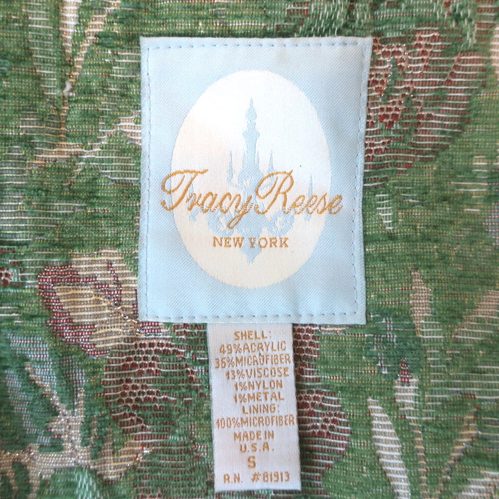Tracy Reese Faux Fur Collar Jacket Green Metallic Brocade Size Small