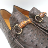 Gucci Bamboo Horsebit Driving Loafers Dark Brown Ostrich Size 9.5 NEW