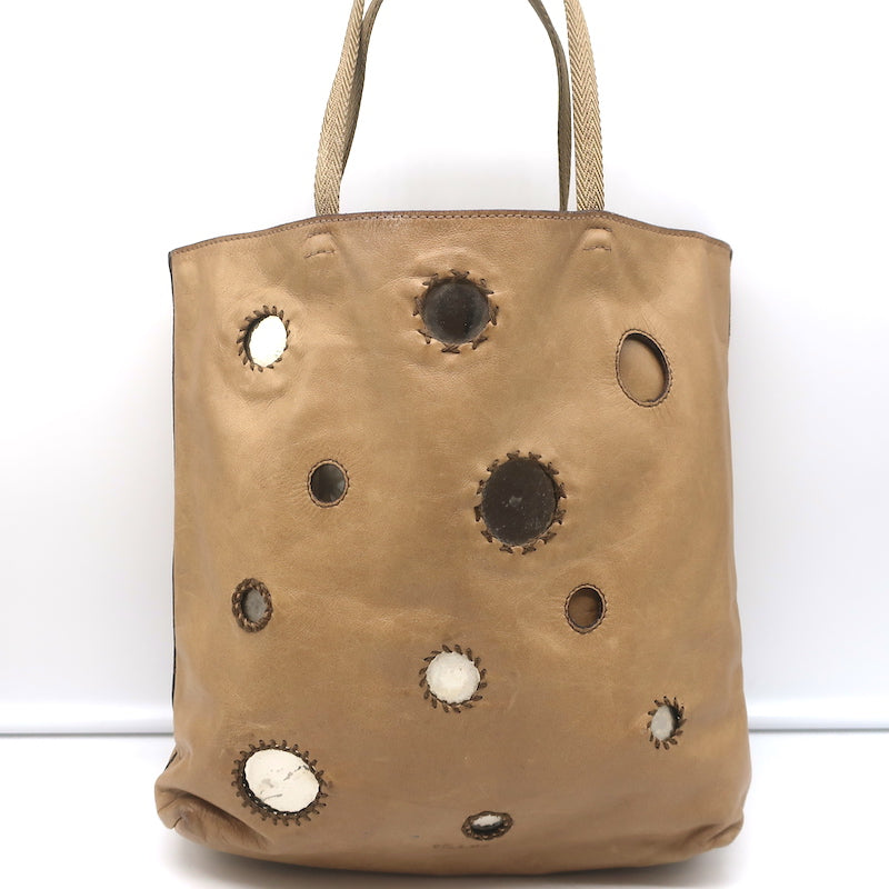 Prada Small Mirror Tote Bag Beige Leather