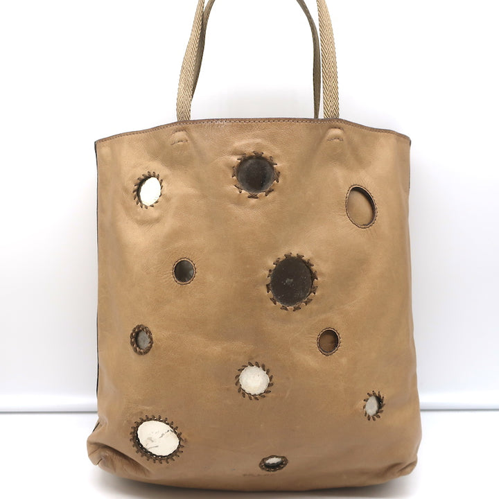 Prada Small Mirror Tote Bag Beige Leather