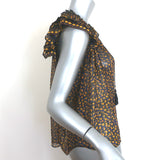Ulla Johnson Doria Tie-Neck Top Black/Yellow Metallic Floral Print Size 0