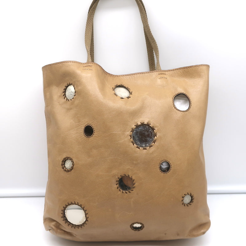 Prada Small Mirror Tote Bag Beige Leather