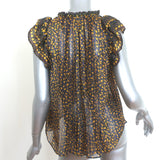 Ulla Johnson Doria Tie-Neck Top Black/Yellow Metallic Floral Print Size 0