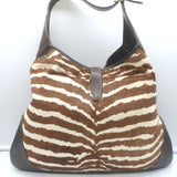 Gucci Jackie O Bouvier Hobo Brown Zebra Print Pony Hair Large Shoulder Bag