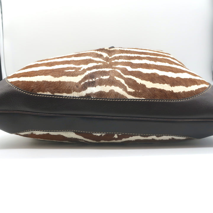 Gucci Jackie O Bouvier Hobo Brown Zebra Print Pony Hair Large Shoulder Bag