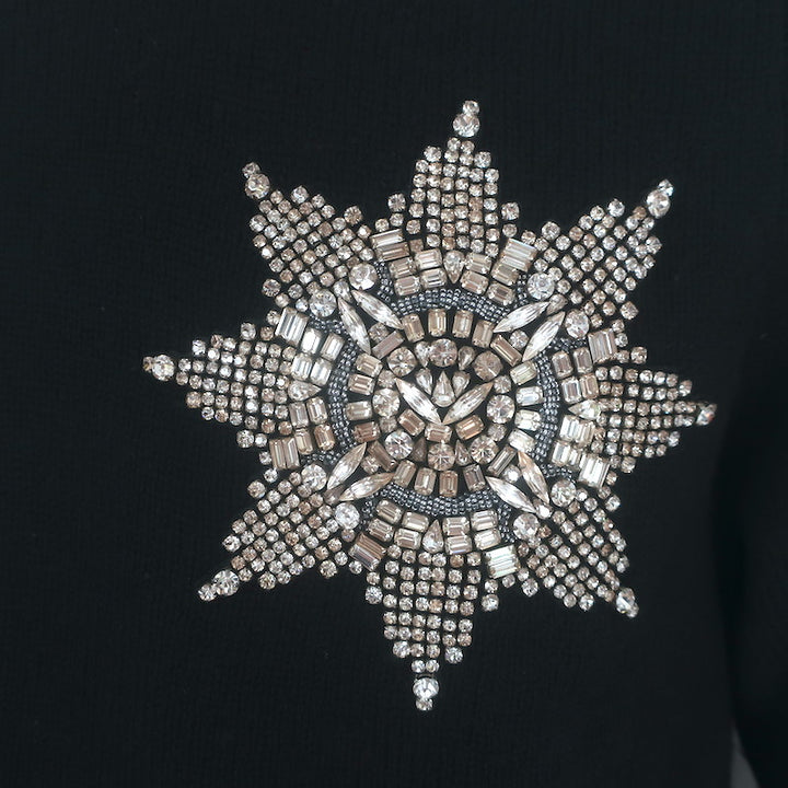 Alexander McQueen Crystal Snowflake Crewneck Sweater Black Wool Size Large
