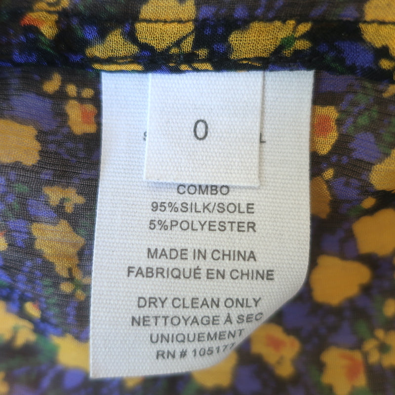 Ulla Johnson Doria Tie-Neck Top Black/Yellow Metallic Floral Print Size 0