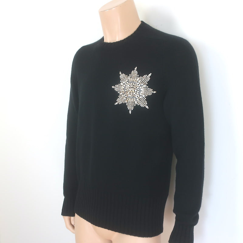Alexander McQueen Crystal Snowflake Crewneck Sweater Black Wool Size Large
