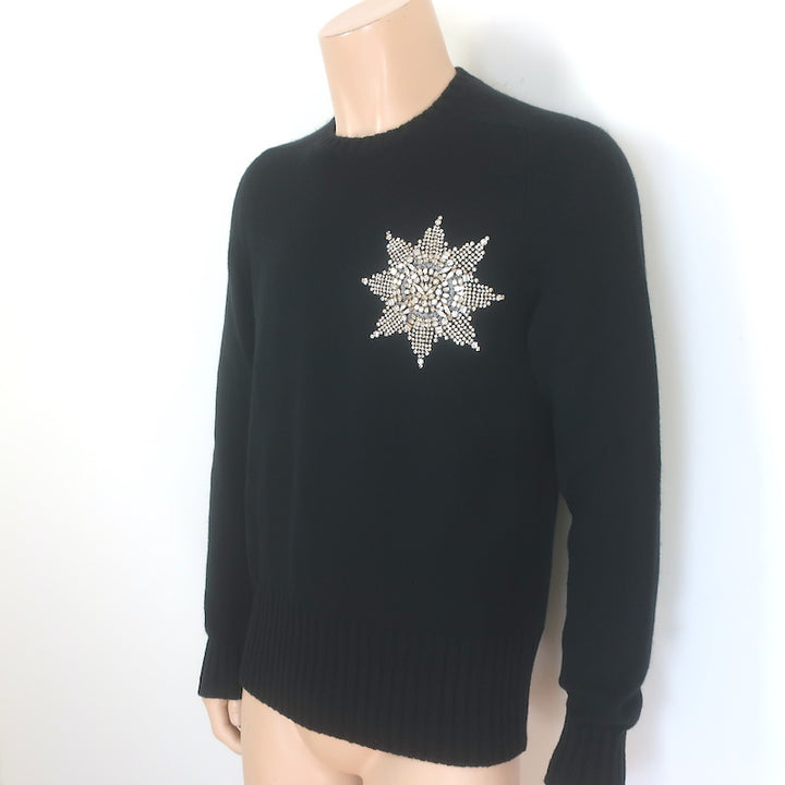 Alexander McQueen Crystal Snowflake Crewneck Sweater Black Wool Size Large