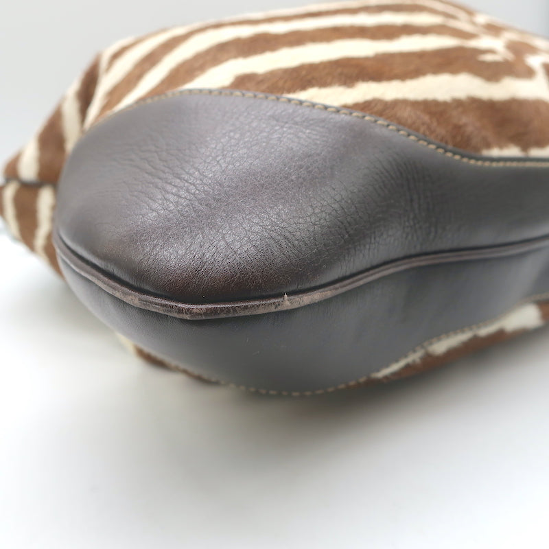 Gucci Jackie O Bouvier Hobo Brown Zebra Print Pony Hair Large Shoulder Bag