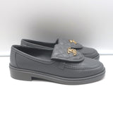 Chanel Quilted Flap CC Turnlock Loafers Gray Leather Size 37.5