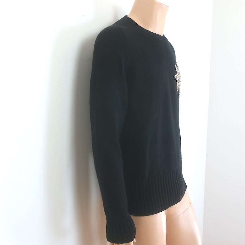 Alexander McQueen Crystal Snowflake Crewneck Sweater Black Wool Size Large