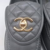 Chanel Quilted Flap CC Turnlock Loafers Gray Leather Size 37.5