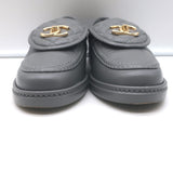 Chanel Quilted Flap CC Turnlock Loafers Gray Leather Size 37.5
