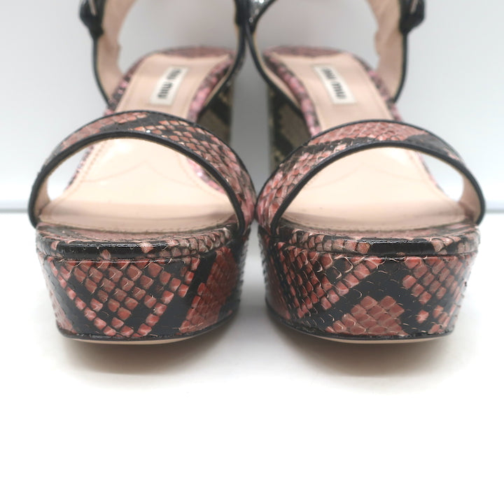 Miu Miu Snakeskin &amp; Glitter Platform Sandals Pink/Silver Size 37.5 NEW
