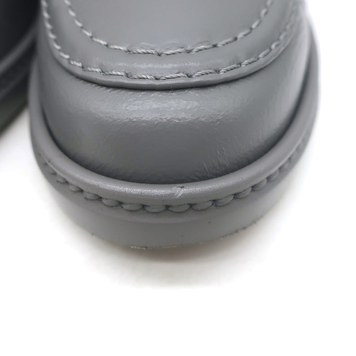 Chanel Quilted Flap CC Turnlock Loafers Gray Leather Size 37.5