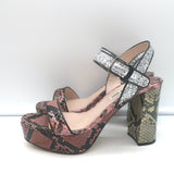 Miu Miu Snakeskin & Glitter Platform Sandals Pink/Silver Size 37.5 NEW