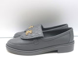 Chanel Quilted Flap CC Turnlock Loafers Gray Leather Size 37.5