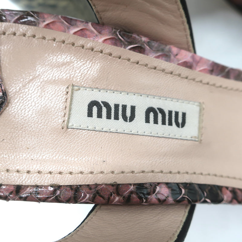Miu Miu Snakeskin &amp; Glitter Platform Sandals Pink/Silver Size 37.5 NEW
