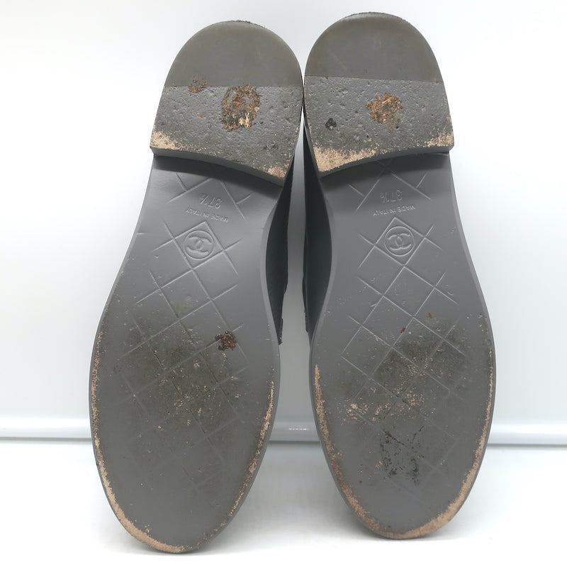 Chanel Quilted Flap CC Turnlock Loafers Gray Leather Size 37.5