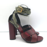 Gucci Lifford Snakeskin Ankle Wrap Sandals Burgundy/Olive Size 37.5 NEW