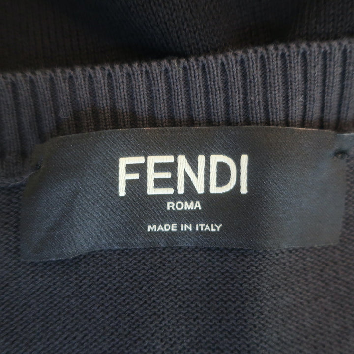 Fendi Monster Eyes Intarsia Knit Crewneck Sweater Black/Gray Size 48