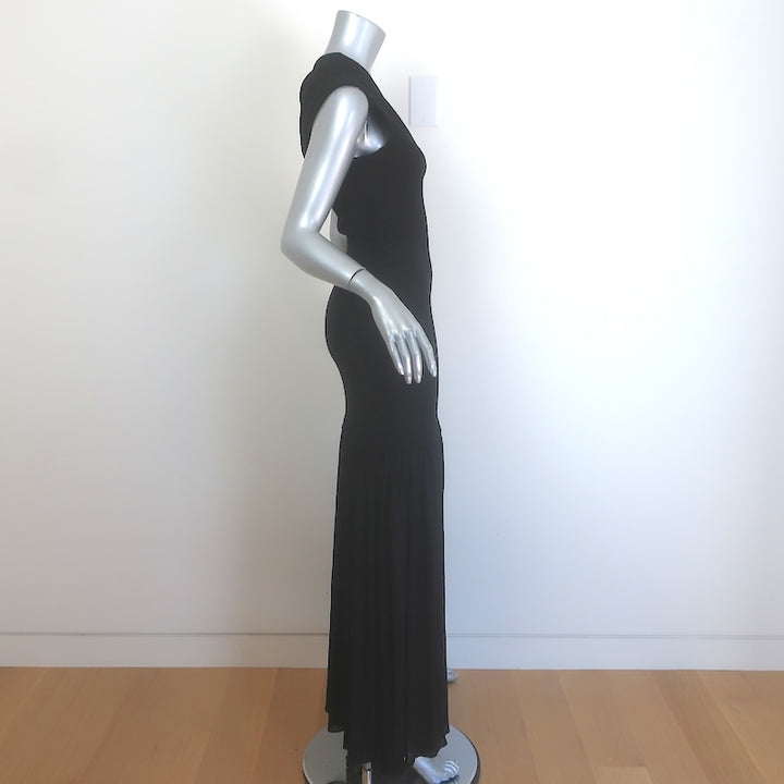 Proenza Schouler Cora One-Shoulder Maxi Dress Black Pleated Chiffon Size 6 NEW