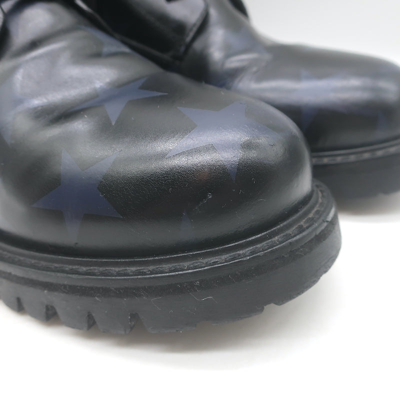 Valentino Camustars Combat Boots Black &amp; Navy Star Print Leather Size 40