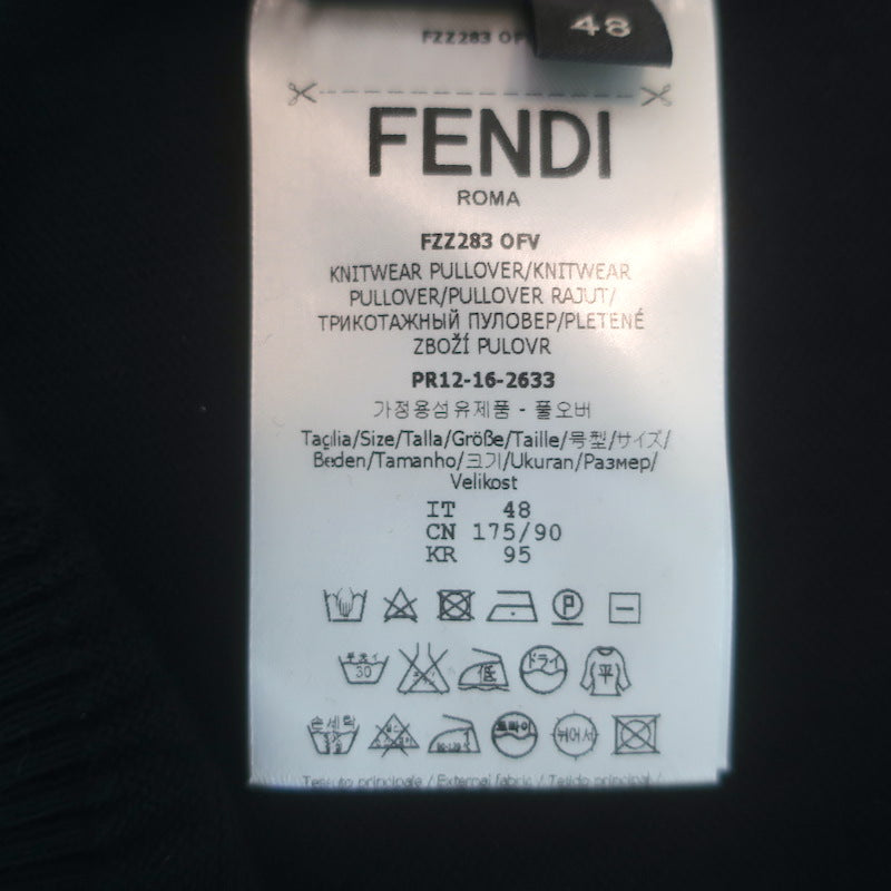 Fendi Monster Eyes Intarsia Knit Crewneck Sweater Black/Gray Size 48