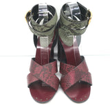 Gucci Lifford Snakeskin Ankle Wrap Sandals Burgundy/Olive Size 37.5 NEW