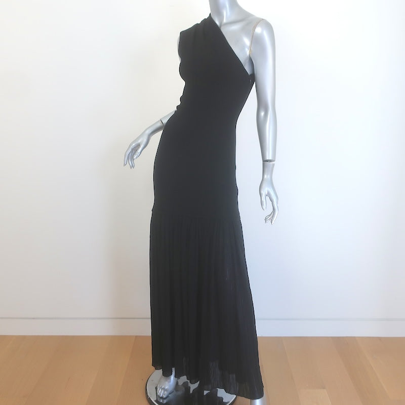 Proenza Schouler Cora One-Shoulder Maxi Dress Black Pleated Chiffon Size 6 NEW