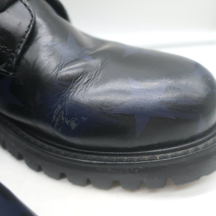 Valentino Camustars Combat Boots Black &amp; Navy Star Print Leather Size 40