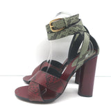 Gucci Lifford Snakeskin Ankle Wrap Sandals Burgundy/Olive Size 37.5 NEW