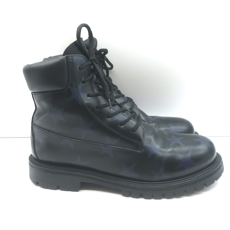 Valentino Camustars Combat Boots Black &amp; Navy Star Print Leather Size 40
