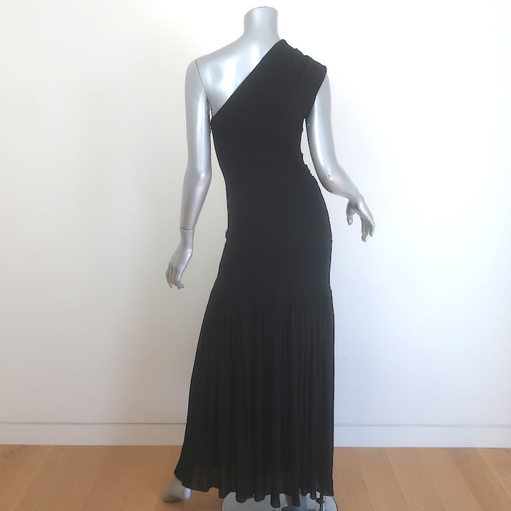 Proenza Schouler Cora One-Shoulder Maxi Dress Black Pleated Chiffon Size 6 NEW