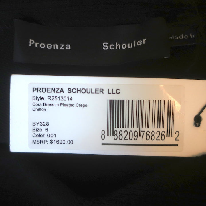 Proenza Schouler Cora One-Shoulder Maxi Dress Black Pleated Chiffon Size 6 NEW