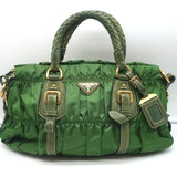 Prada Tessuto Gaufre Braided Handle Satchel Green Nylon Medium Crossbody Bag
