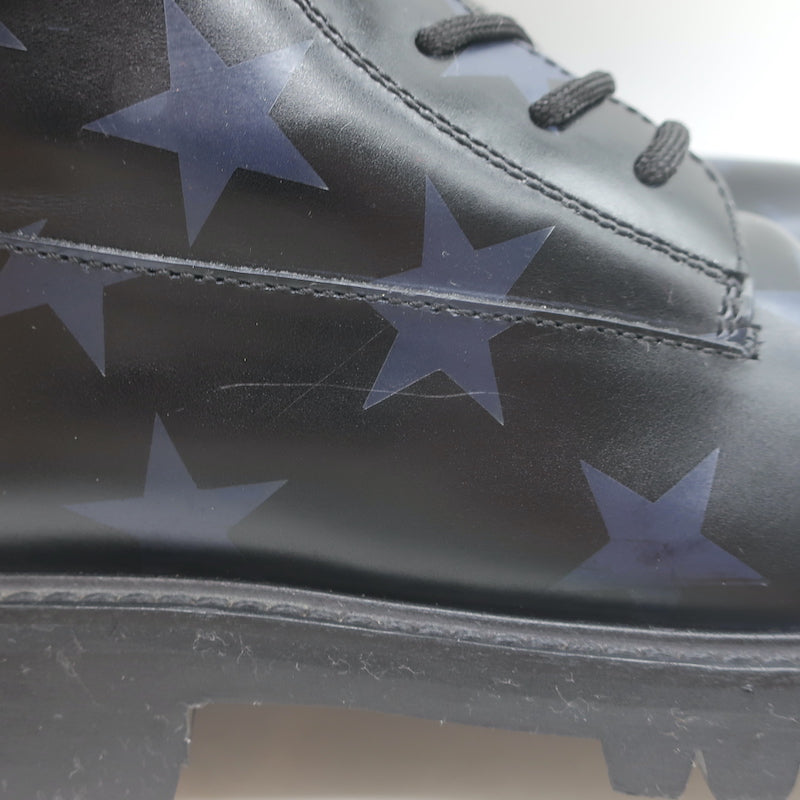 Valentino Camustars Combat Boots Black &amp; Navy Star Print Leather Size 40