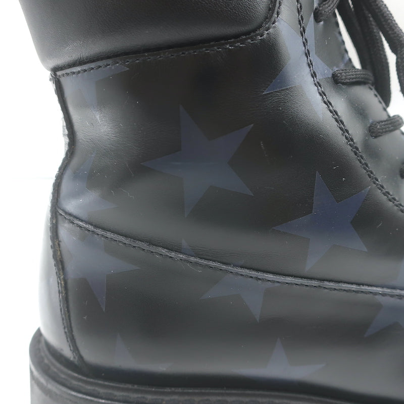 Valentino Camustars Combat Boots Black &amp; Navy Star Print Leather Size 40